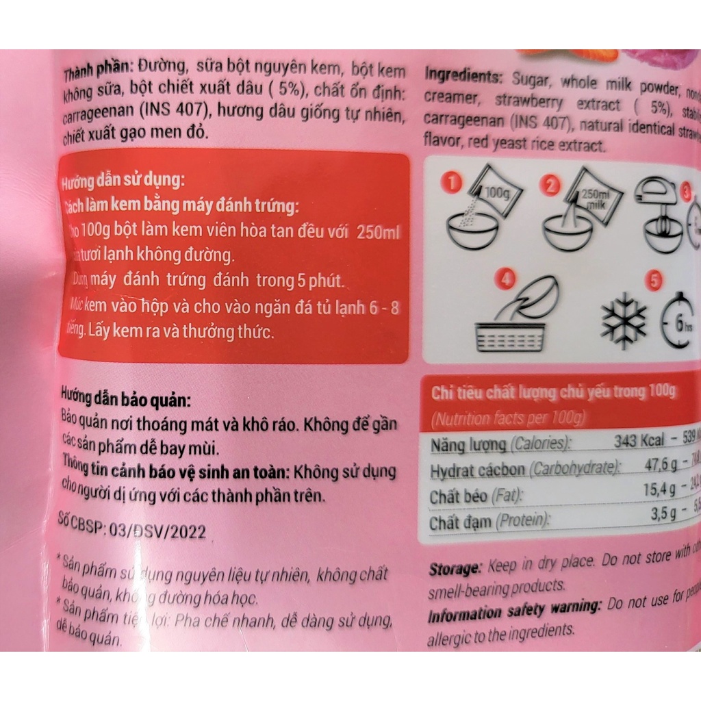 [Gói 100g – vị DÂU ] BỘT LÀM KEM VIÊN [VN] BENUSCREAM Strawberry Ice Cream Scoop Mix