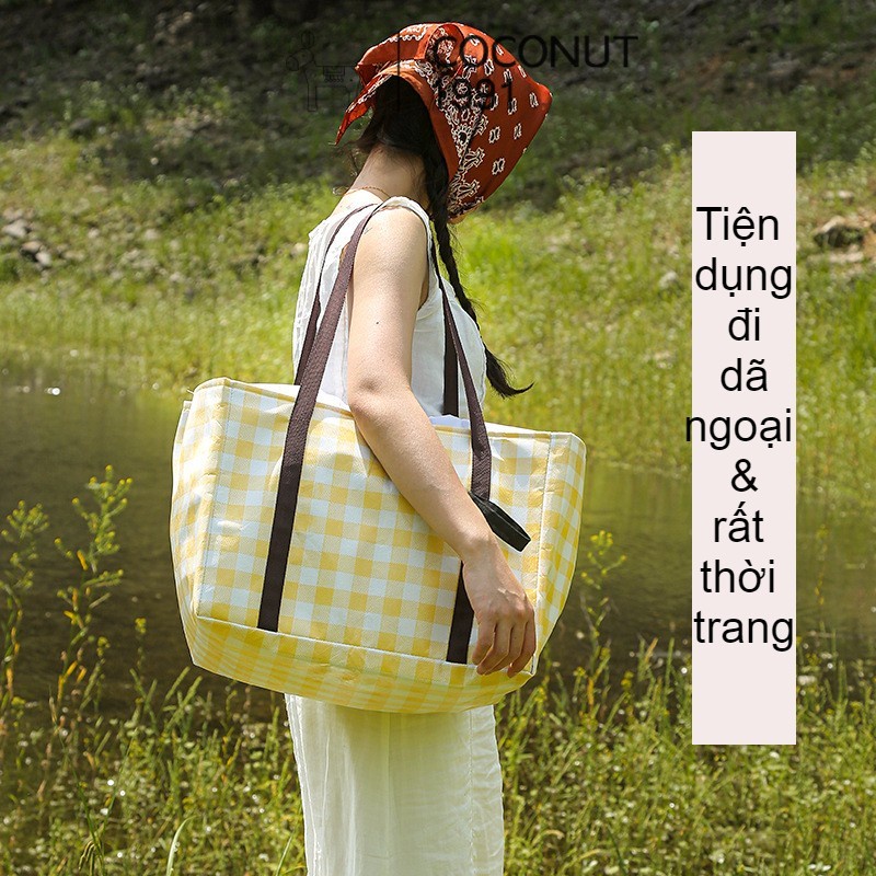 Túi đi chợ cỡ lớn, túi đựng cơm, thức ăn PICNIC đóng mở bằng dây rút, vải bền màu chống thấm nước
