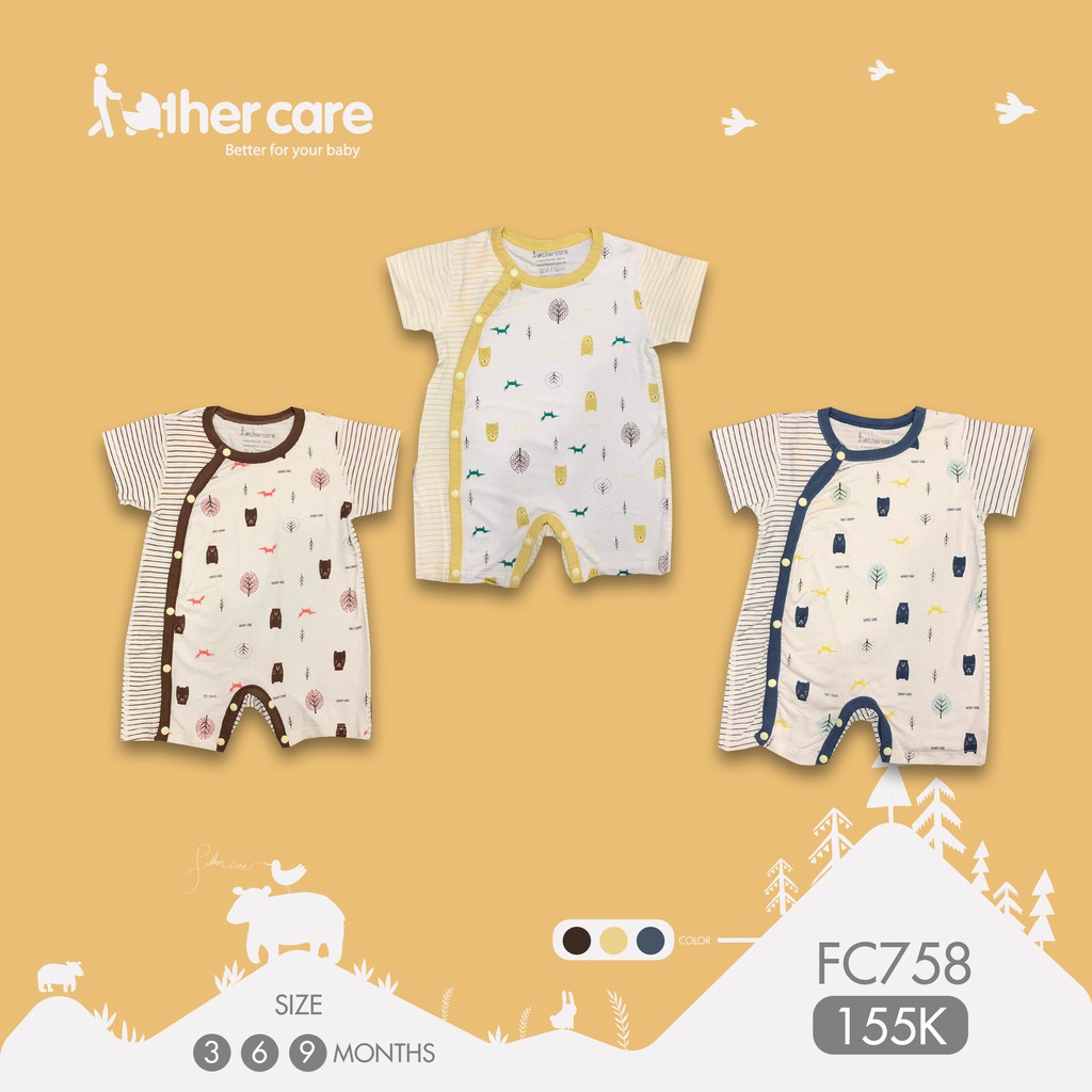 Body Cộc Tay Trẻ em họa tiết Gấu Cáo cài lệch Kẻ-Họa tiết - FatherCare Fc758