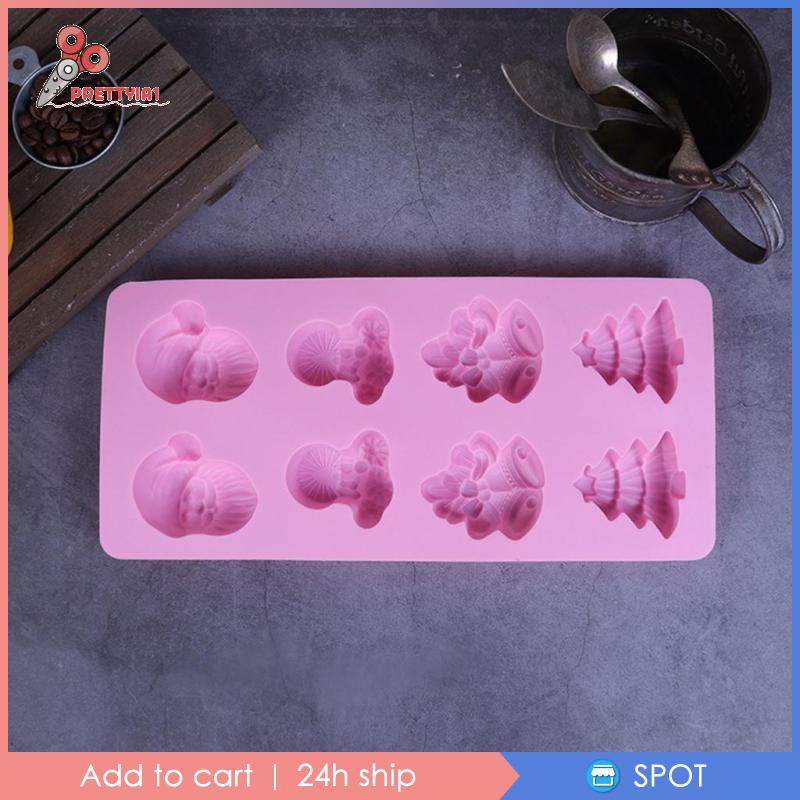 [Prettyia1] Khuôn Silicone Làm Bánh 8 Ngăn Chủ Đề Giáng Sinh