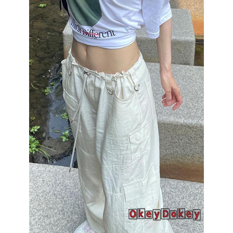 Quần Dài Phối Túi Phong Cách Retro Đường Phố Y2k Cá Tính Cho Nữ