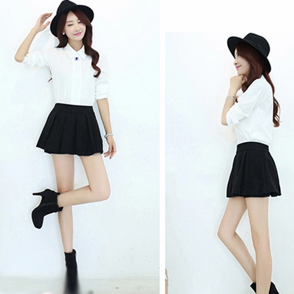 [Mã FASHIONT4WA2 giảm 10K đơn 50K] Chân váy NGẮN XẾP LY CÓ QUẦN (ĐEN) | BigBuy360 - bigbuy360.vn
