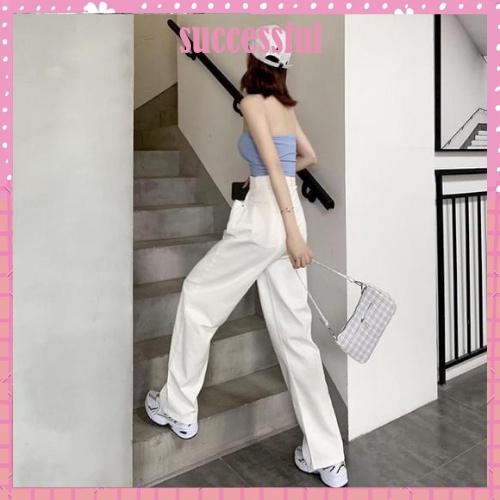 Quần jeans ống rộng trắng cạp cao hack eo cực thon kéo chân siêu đỉnh Hot 2022