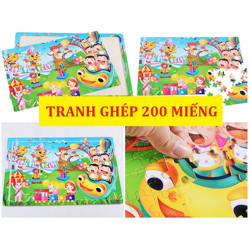 Bộ Tranh Ghép Hình Bằng Gỗ 200 miếng chi tiết Cho bé 3-10 Tuổi Giúp Phát Triển Tư Duy Toàn Diện, quà tặng sinh nhật