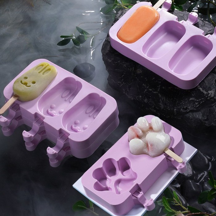 Khuôn làm kem silicon Tặng kèm 50 que làm kem hình cute có nắp đậy bằng nhựa | BigBuy360 - bigbuy360.vn