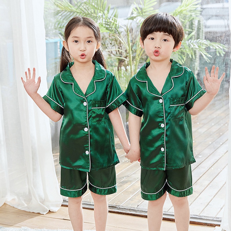 Bộ cộc tay Pijama chất lụa satin cực đẹp cho bé trai bé gái từ 8-19kg Namkidshop (V559)