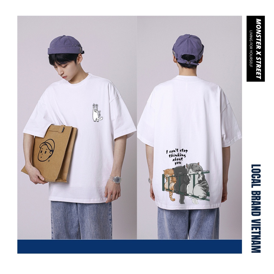 Áo thun unisex MONSTER X STREET Mèo Lan Can phông tay lỡ nam nữ form rộng Local Brand