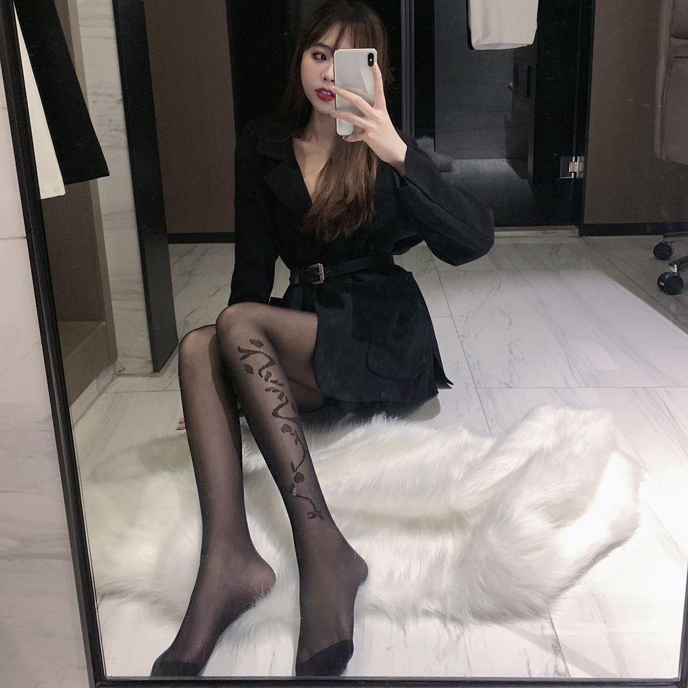 Vớ Lưới Đen Siêu Mỏng Thêu Họa Tiết Hoa Phong Cách Lolita Thời Trang Cho Nữ