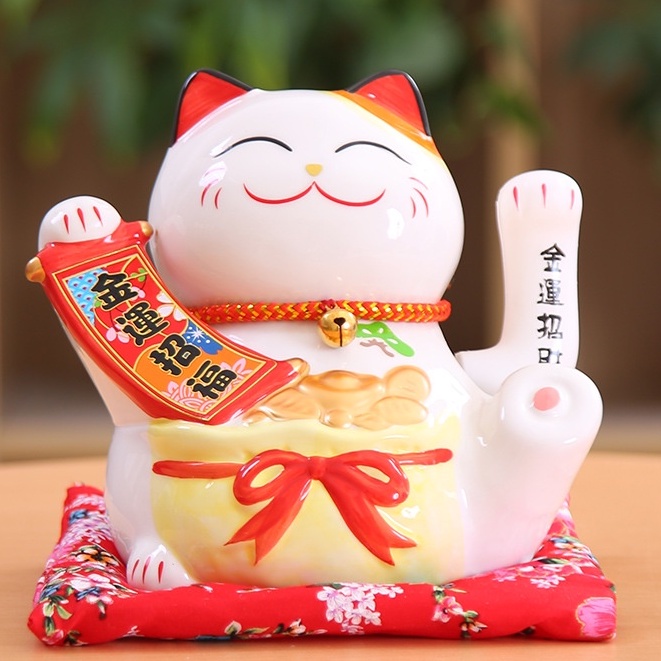 Mèo Thần Tài May Mắn Maneki Neko 16cm Vẫy Tay