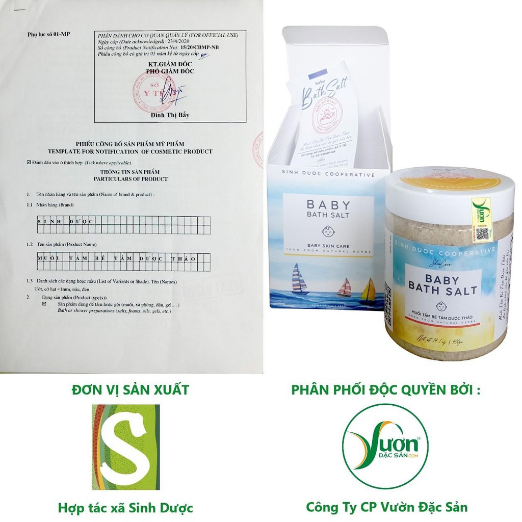Muối tắm bé Tâm Dược Thảo - Tặng xà bông gió