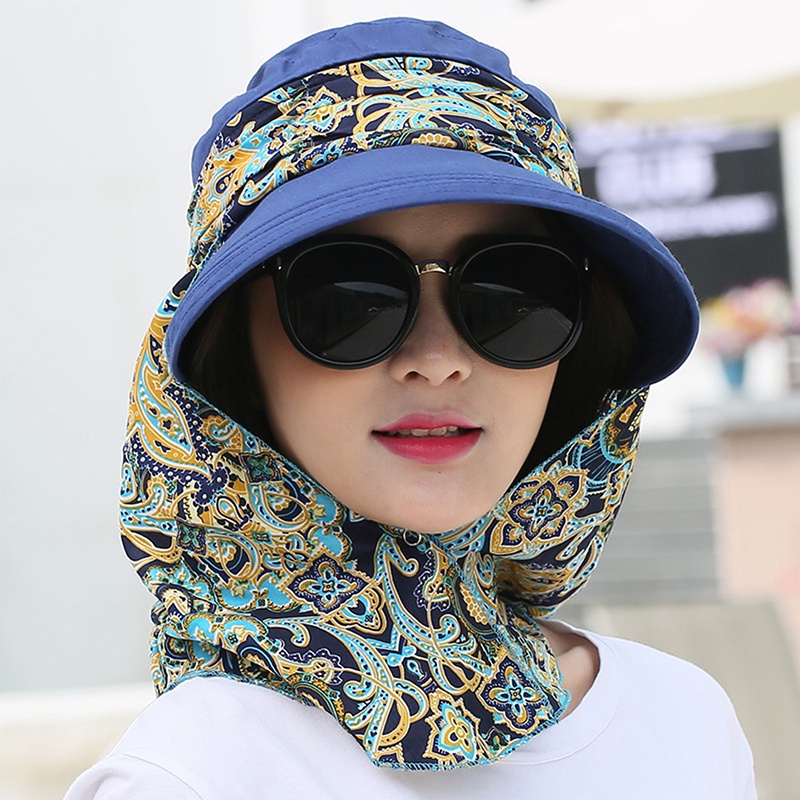 Mũ Chống Nắng Rộng Vành Có Thể Gấp Gọn Kèm Khẩu Trang Che Cổ Bảo Vệ Cổ Và Cổ Thời Trang Đi Biển Cho Nữ