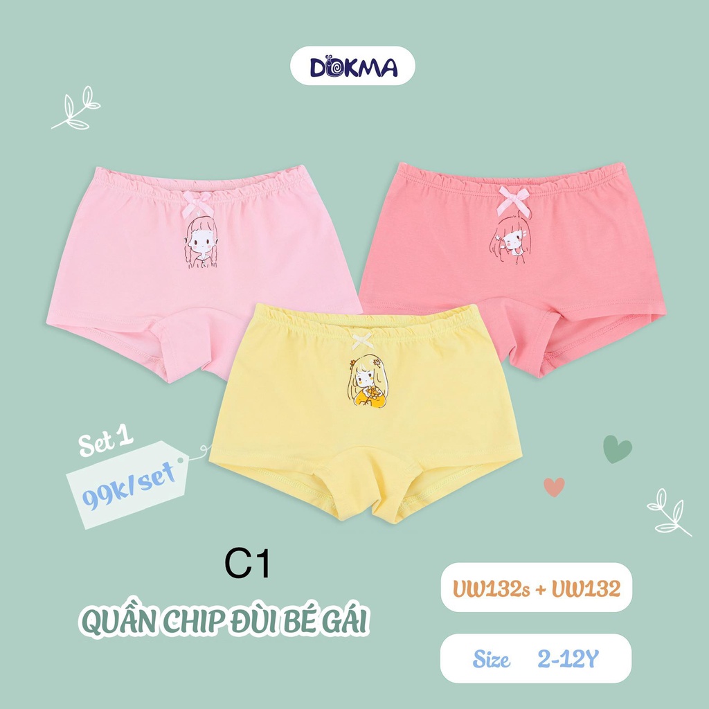 (2-12Y) Quần chip đùi cho bé gái (SET 3 CÁI) - DOKMA