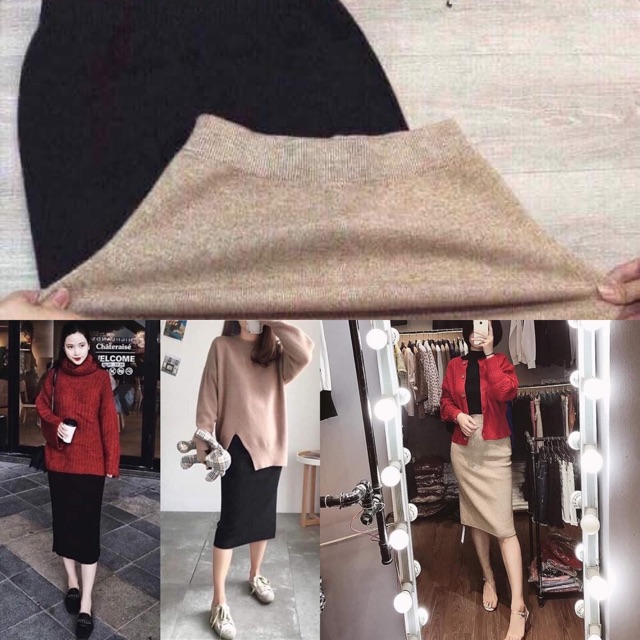 Chân váy len lông thỏ cạp chun freesize