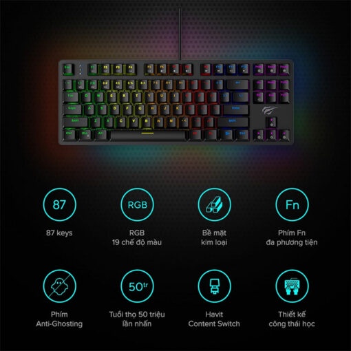 Bàn phím cơ Gaming HAVIT KB869L TKL - Hàng chính hãng