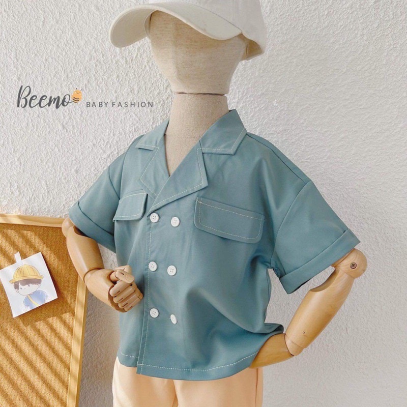 Sét sơ mi cổ vest beemo 2 màu cho bé trai từ 9-23kg-chất liệu thô hàn cao cấp