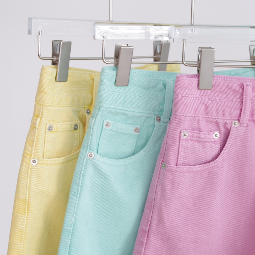 Quần short jean nữ lưng cao hai nút, quần đùi ngố ống rộng lật lai