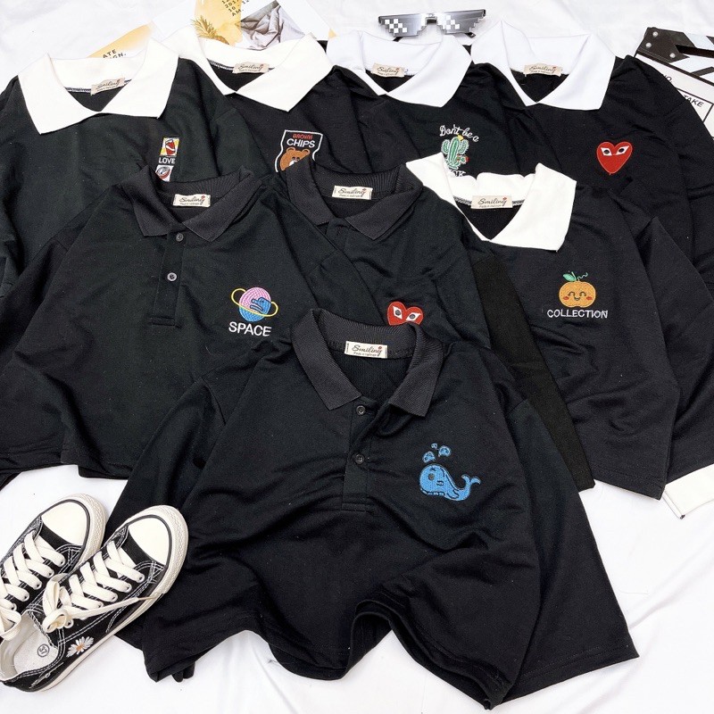 ÁO CROPTOP POLO OVERSIZED THÊU LOGO - ĐEN | BigBuy360 - bigbuy360.vn