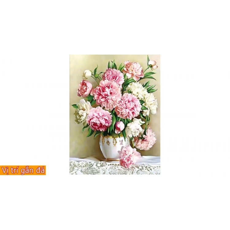 Tranh đính đá Bình hoa Mẫu đơn tuyệt đẹp KT: 50*40CM