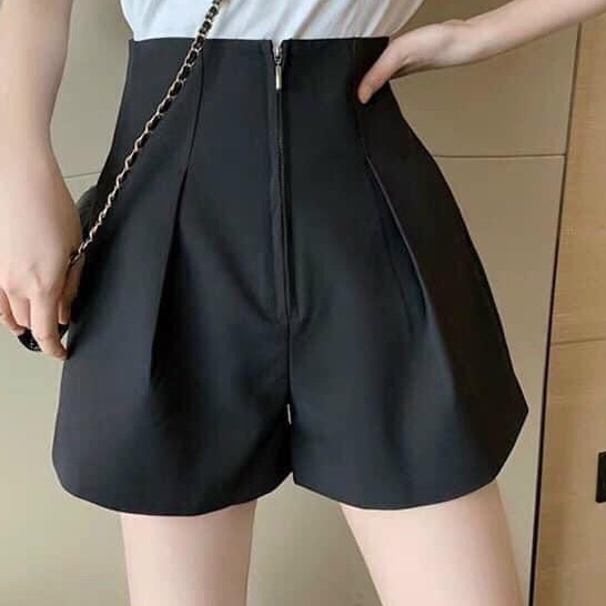 Quần short nữ lưng cao ống rộng, Quần đùi nữ khóa trước cạp liền mẫu mới cực xinh | BigBuy360 - bigbuy360.vn