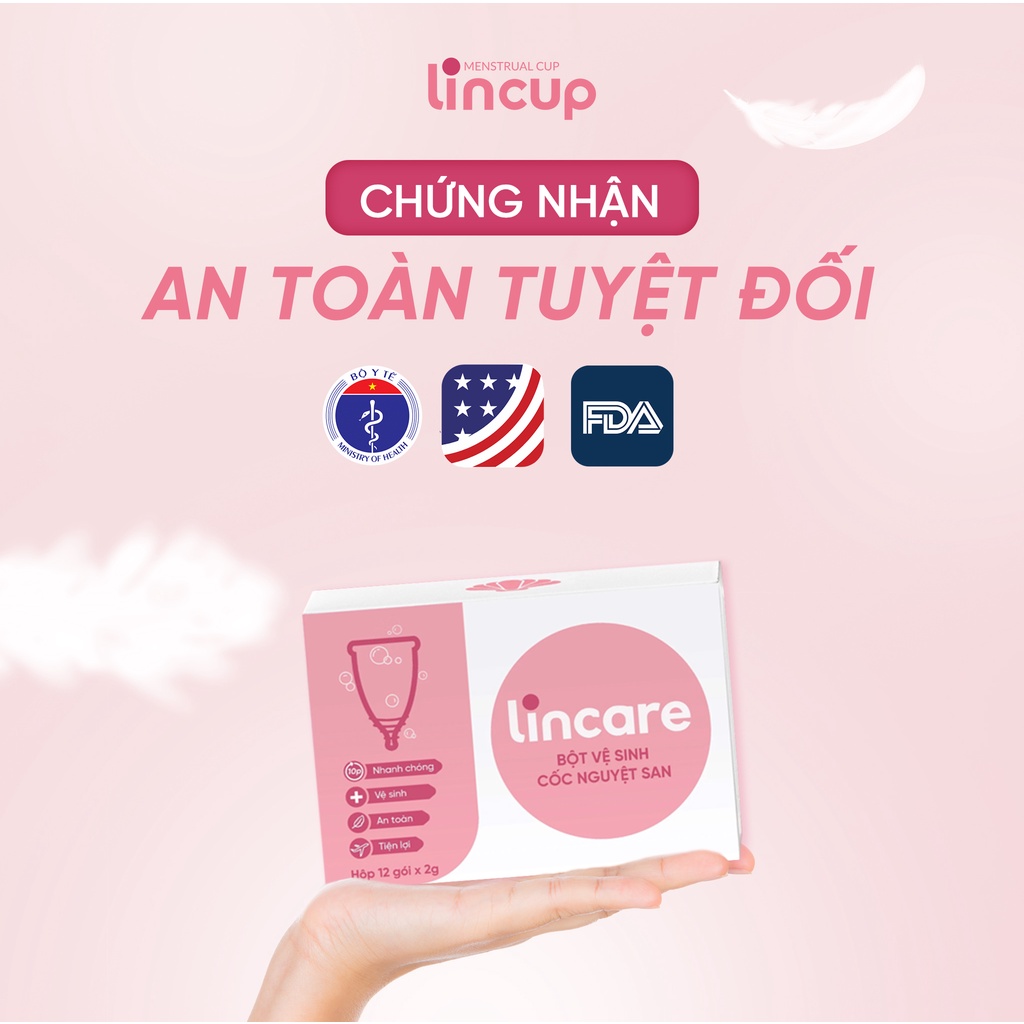 Bột tiệt trùng cốc nguyệt san Lincare (Hộp 12 gói x 2g)