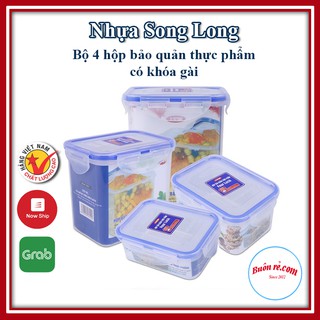 Bộ 4 hộp nhựa đựng thực phẩm Four Lock SONG LONG có khóa cài (MS: 2503, 2504, 2505, 2506) – Buôn Rẻ