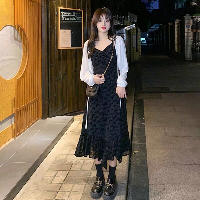 Set Áo Sơ Mi Và Đầm Yếm Phong Cách Pháp Thời Trang Mới Cho Nữ