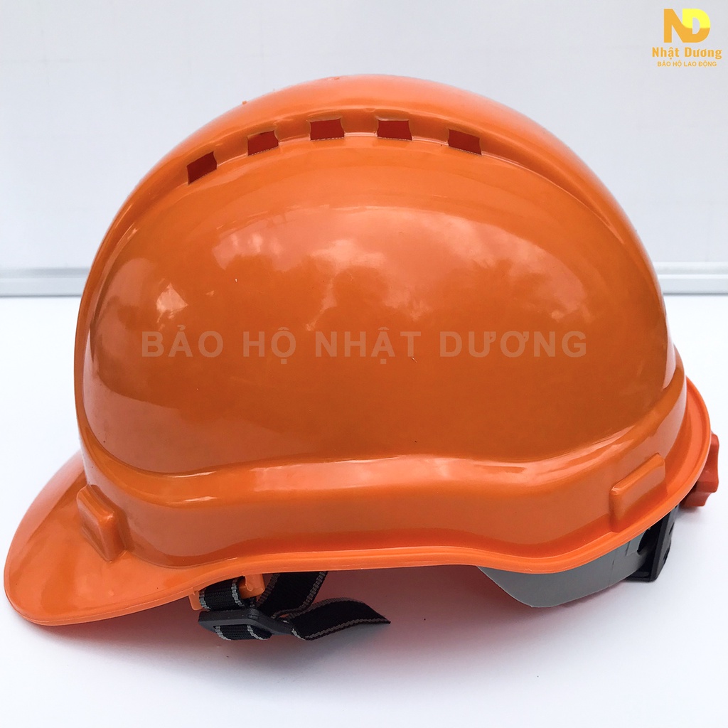 Mũ bảo hộ lao động có lỗ thông hơi khóa vặn màu cam 011, Nón bảo hộ lao động bảo vệ đầu công nhân công trình