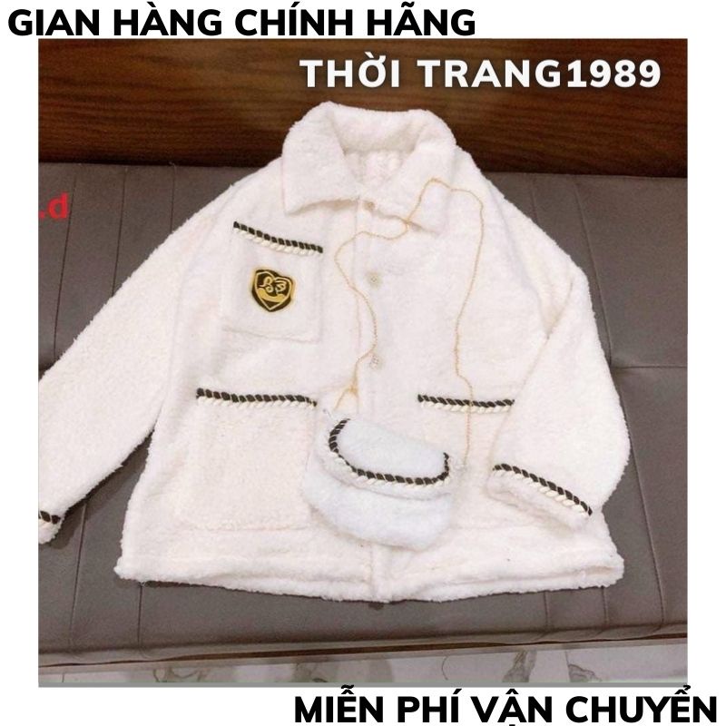 áo khoác lông kèm túi in logo ,áo khoác lông nữ ,form rộng phong cách ulzzang vintaghe hàn quốc ,XƯỞNG MAY TC2
