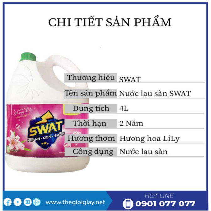 Nước Lau Sàn Swat Diệt Khuẩn Khử Mùi LS4 - Can 4 lít