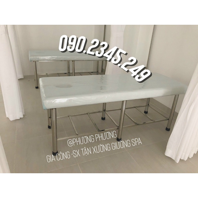 giường spa inox chân to