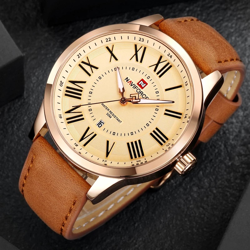 Đồng Hồ Quartz NAVIFORCE Chống Thấm Nước Với Dây Đeo Da 9126