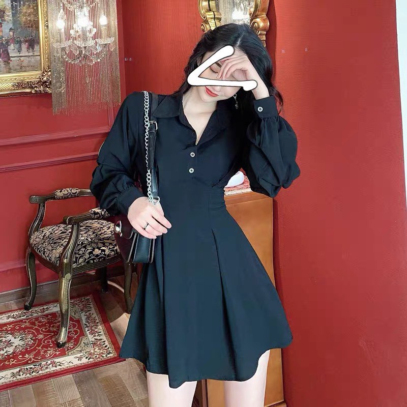Đầm tiểu thư xoè tay dài công sở tay phồng LOKISO VD09