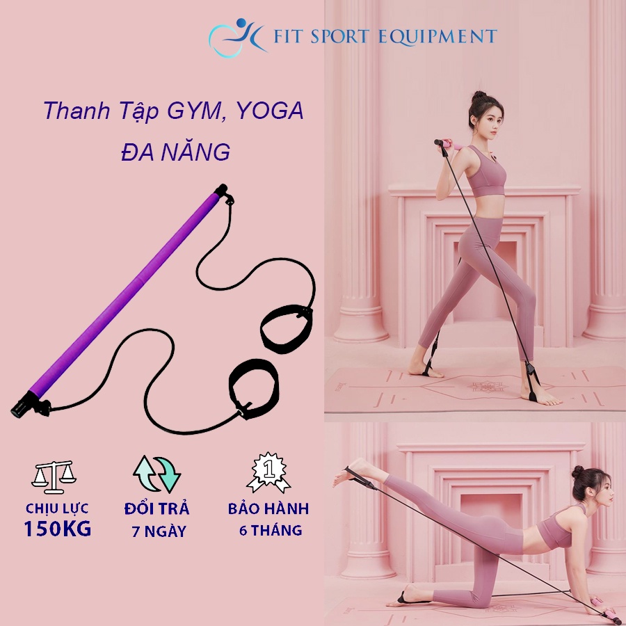 Dụng Cụ Tập Gym Tại Nhà, Thanh Tập Pilates Có Dây Kháng Lực Tập Cơ Tay, Nâng Mông, Giảm Mỡ Bụng, Thon Đùi