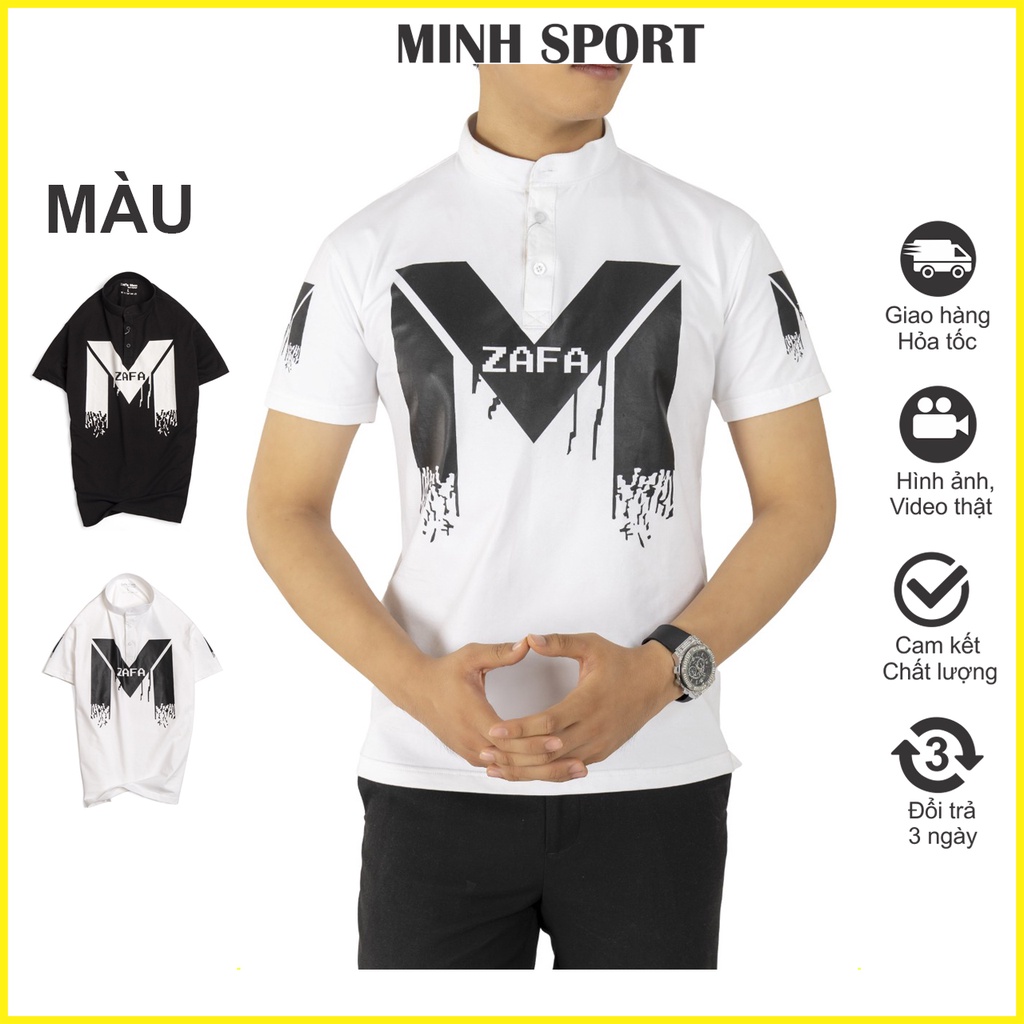 Áo Thun Nam Tay Ngắn Có Cổ In Chữ M Kiểu, Bền Đẹp, Cao Cấp, Chất Vải Cotton Mặc Mát, Co Giãn 4 Chiều Thoải Mái
