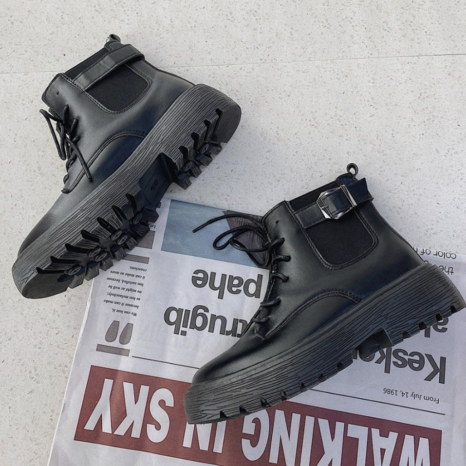 Giày bốt phong cách Ulzzangs màu đen mờ đen bóng FULL HỘP Mã 1110 | BigBuy360 - bigbuy360.vn