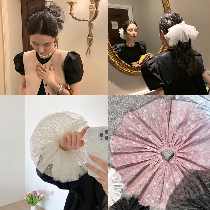 Dây Cột Tóc Lưới Chấm Bi Thanh Lịch Kiểu Nhật Hàn