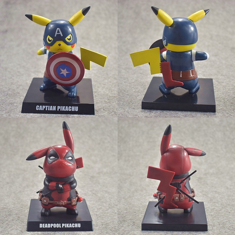 Búp bê mô phỏng Pikachu cosplay Captain America/Deadpool 15CM bằng PVC độc đáo