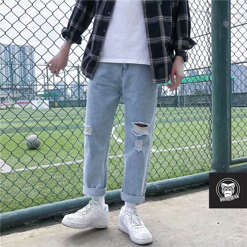 Quần Baggy Jean Nam Rách Gối Siêu Chất
