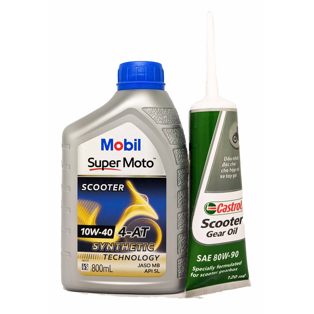 Combo (0.8L) Dầu nhớt xe máy MOBIL SUPER MOTO 10W40 800ml + Nhớt Lap CASTROL 120ml - Shopnhottot
