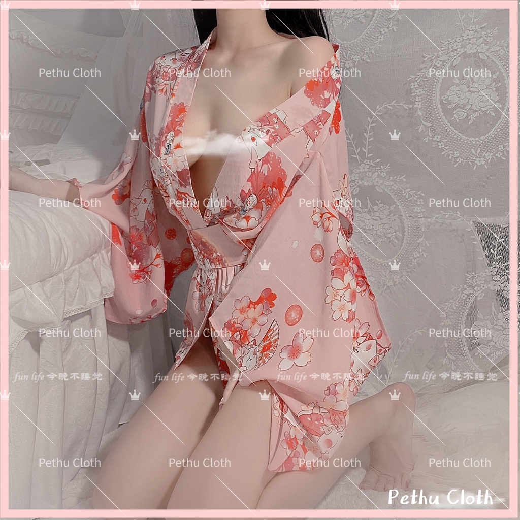 ❤️kimono Sexy❤️Đầm ngủ cosplay Nhật Bản nàng Váy ngủ ợi cảm bằng voan cát  mặc nhà--không Socks--cho 40-70kg--003