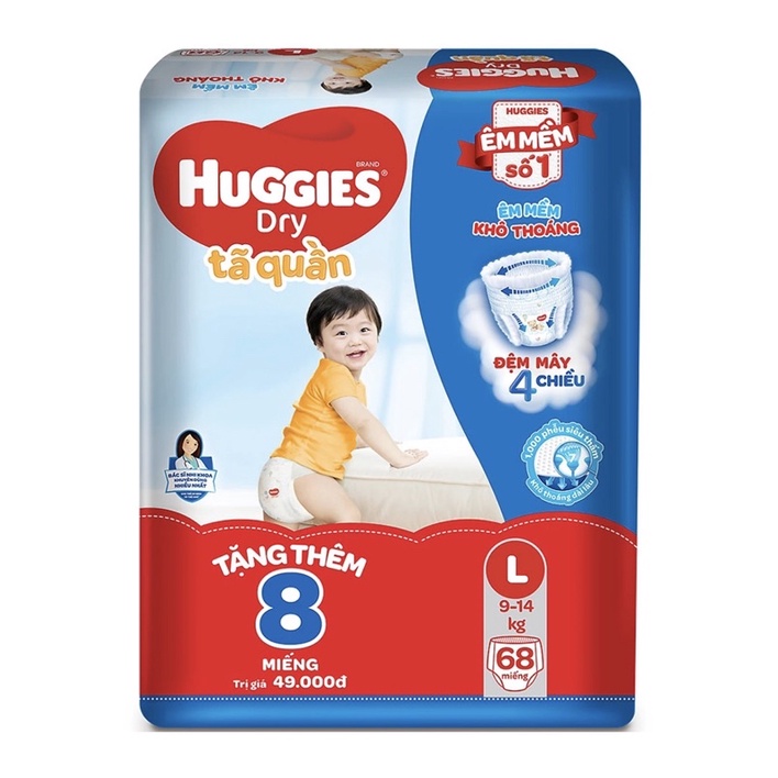 Bỉm Huggies tã quần size M 74, L 68, XL 62, XXL 56 miếng