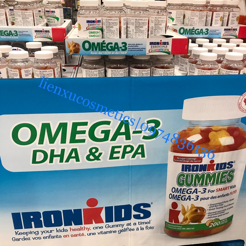 Chi tiết Kẹo dẻo omega 3 cho trẻ Ironkids 200 viên. HSD T5/2024(bill