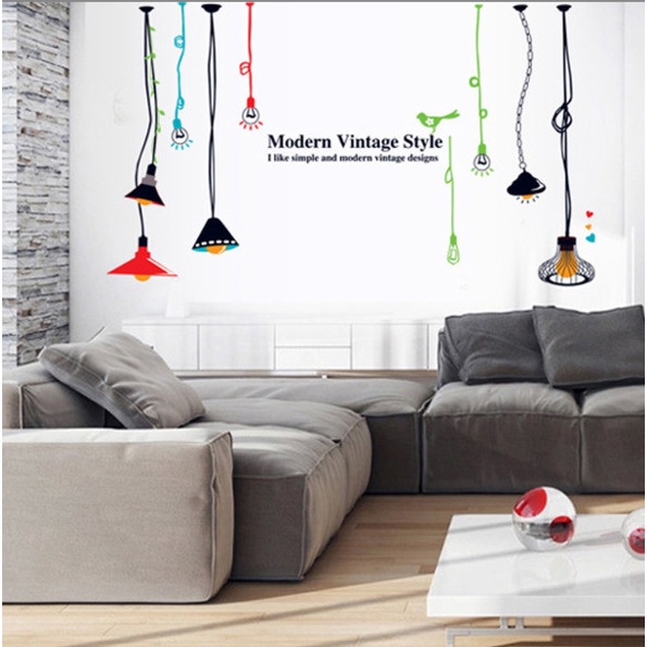 Decal trang trí tường - Bóng đèn cổ điển và chữ tiếng anh