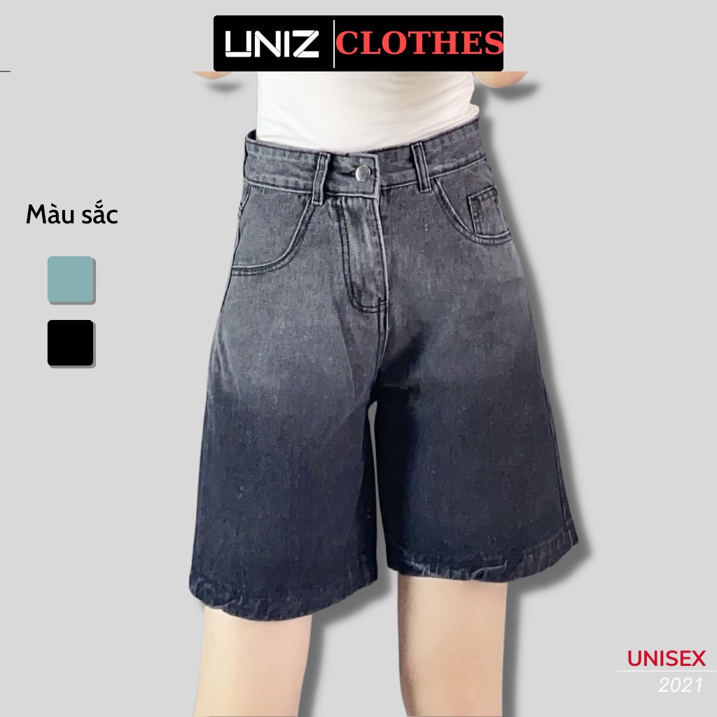 Quần Short Đùi Nữ Loang UNIZ ShortLoangP012 (2 Màu), Unisex, Dáng Lửng, Ống Rộng, Cạp Cao, Vải Jean Mềm, Co Giãn Nhẹ