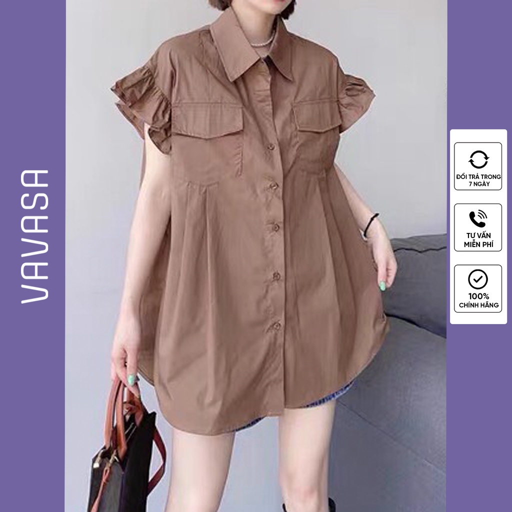 Áo sơ mi nữ dáng rộng tay bèo VAVASA SM25