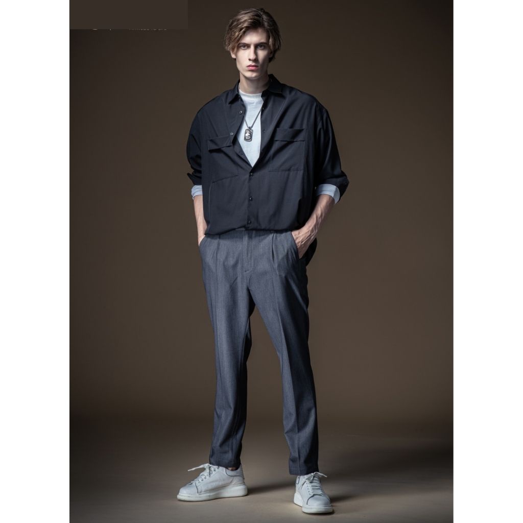 Áo sơ mi nam ANYOUNG - Áo sơ mi dài tay unisex from rộng đen trắng ASM27