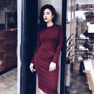 Váy len gân body