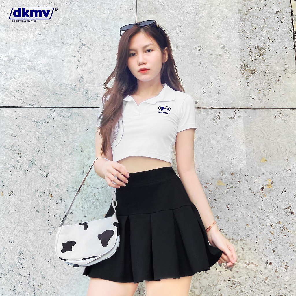 Áo croptop ôm cổ bẻ màu trắng Don't Kill My Vibe | Polo Basic Croptop | BigBuy360 - bigbuy360.vn