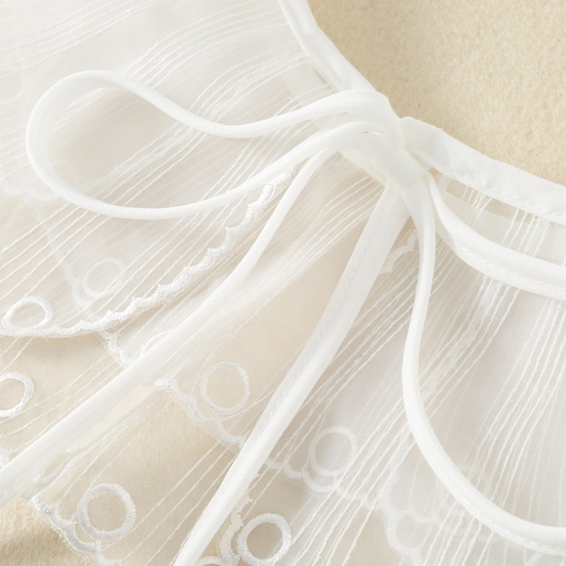 Vòng Cổ Áo Giả Hai Lớp Thắt Nơ Thêu Họa Tiết Sọc Dành Cho Nữ