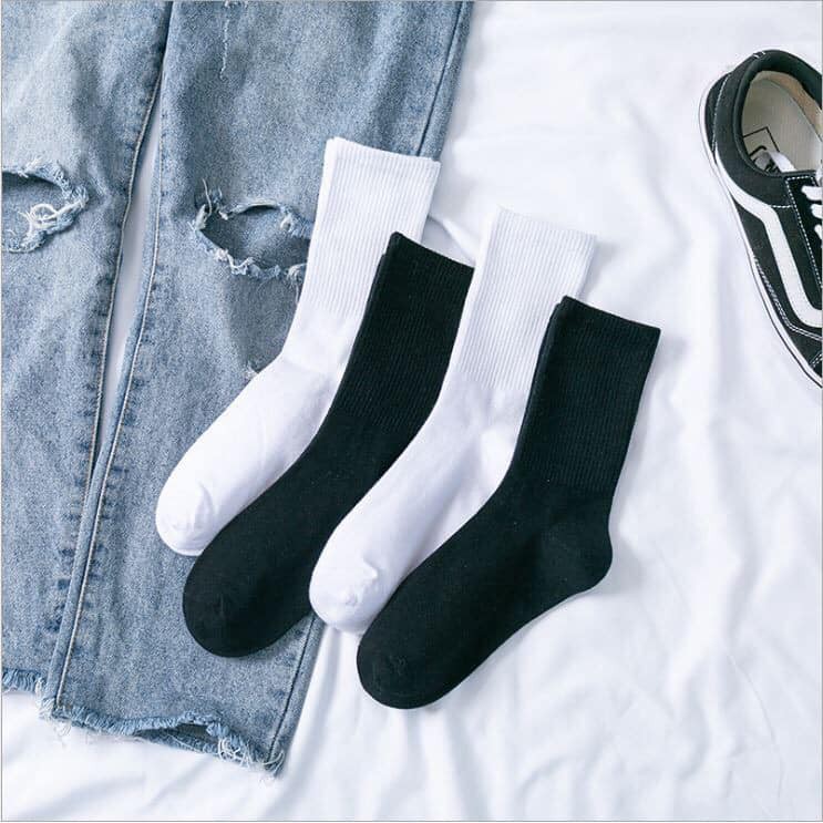 LÓ 10 ĐÔI TẤT LEN CỔ CAO MỘT MÀU VINTAGE CHO NAM NỮ